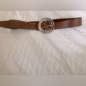 Silpada Designs Brown Genuine Leather Belt Silver Round Statement Buckle L